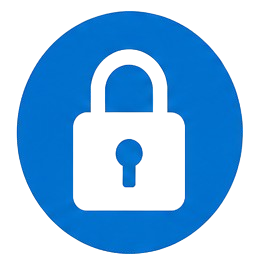 Blue circular padlock icon representing licensed, bonded, and insured plumbing.