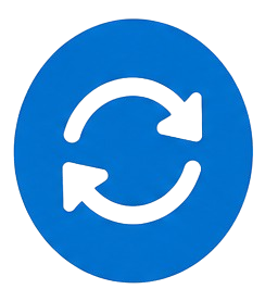 Blue circular repeat arrow icon representing repeat customers and reliable service.